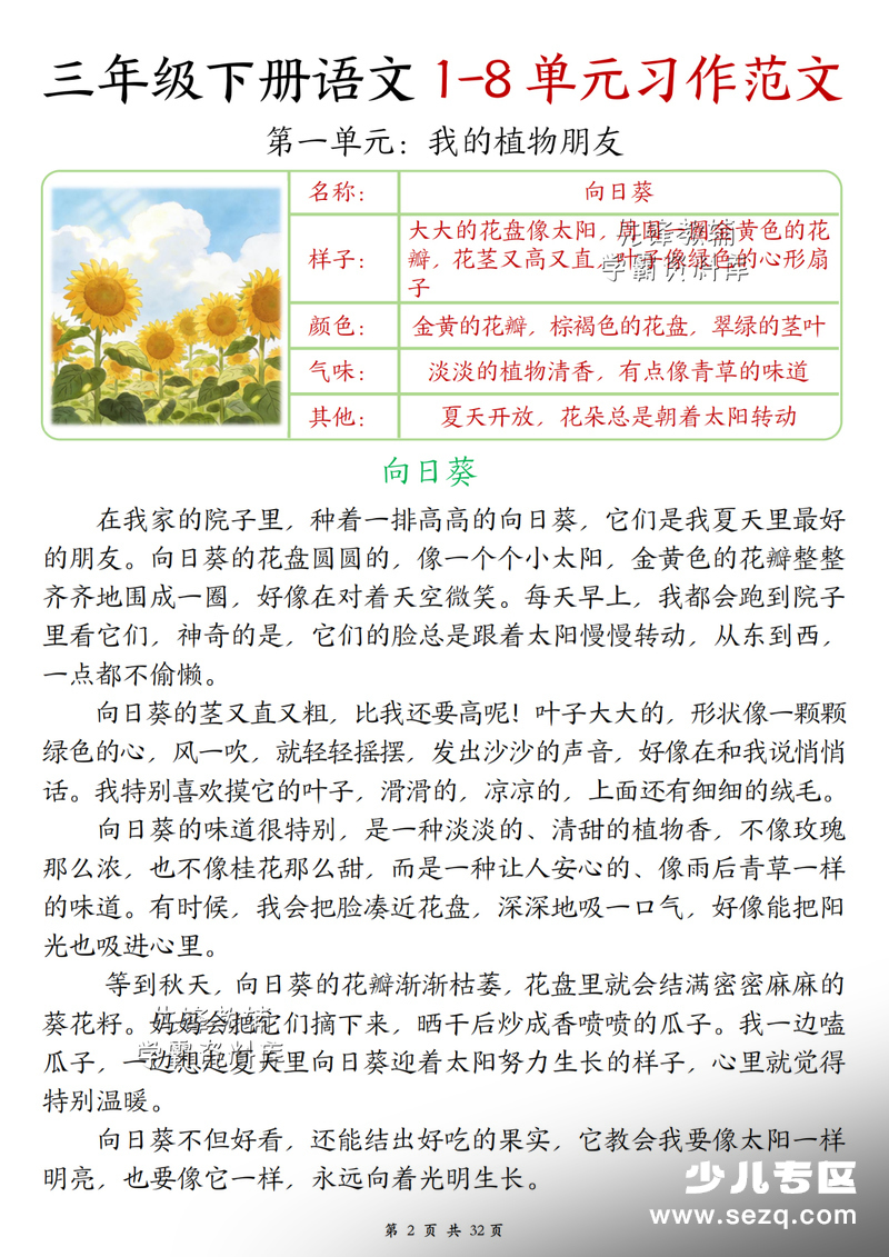 三年级下册语文1-8单元作文梳理范文 - 文档资源第3张