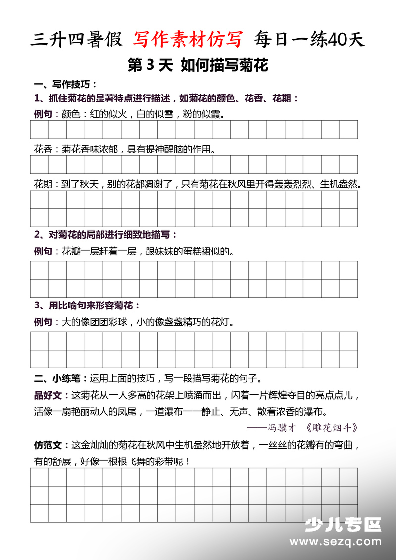 三升四语文暑假写作素材仿写每日一练40天 - 文档资源第3张