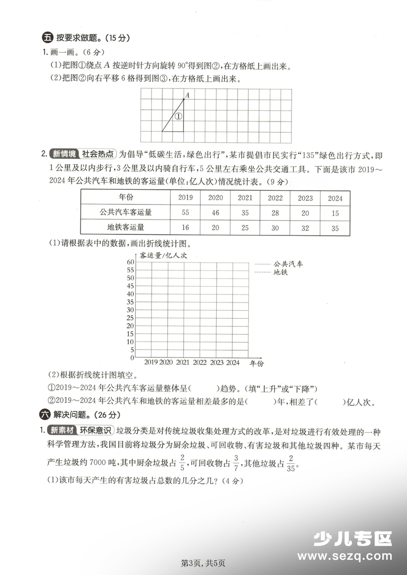 五年级下册数学期末质量检测卷（人教版） - 文档资源第3张