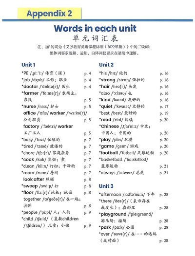 2022年版四年级上册英语单元词汇表和常用表达法（5页） - 少儿专区